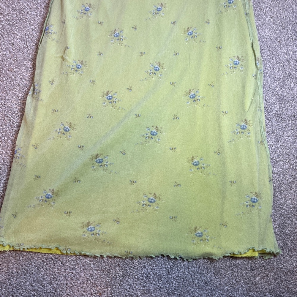 vintage y2k Floral Mesh Maxi Skirt Womens L Lime Green Lettuce Edge Cottagecore - Picture 11 of 11